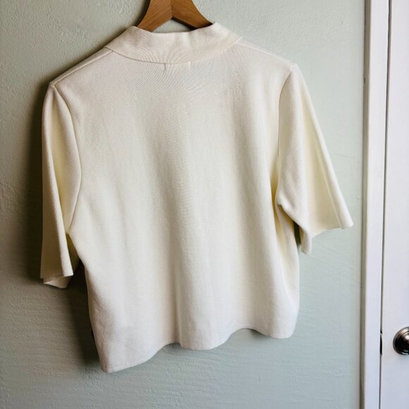 Holebrook Sweden Organic Cotton Knit Polo Sweater Top Ivory Short Sleeve  L - Picture 5 of 9